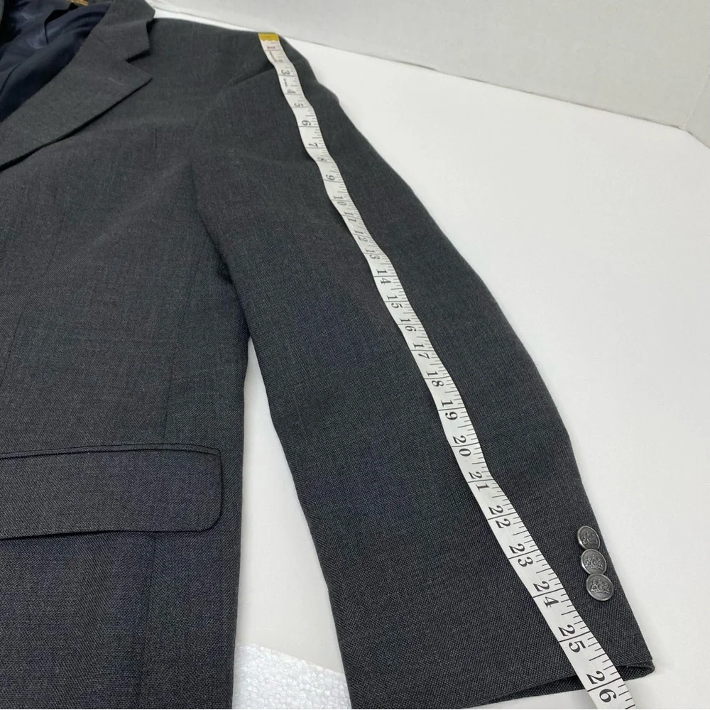 Stafford Men's Suit Jacket Size 46L Dark Charcoal Gray 55%Polyester 45% Wool